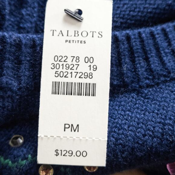 NEW Talbots Petite Fair Isle Sweater Navy Size PM Cozy Chic - Picture 8 of 10